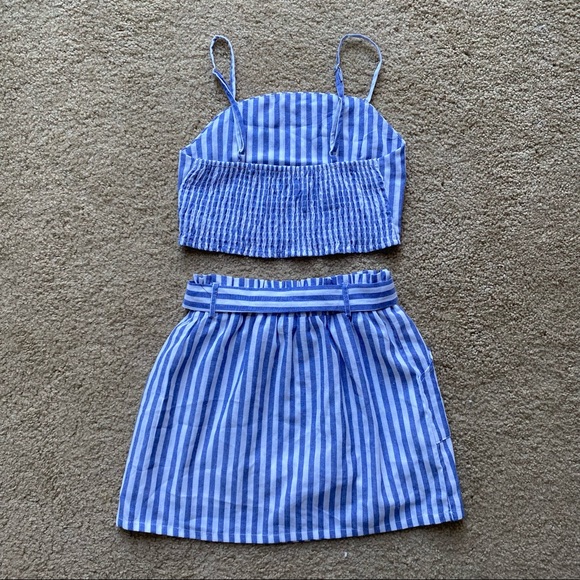 Blue and White Striped Skirt and Tank Top Co-ord Set - Picture 2 of 7